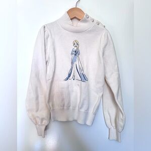 Disney x Janie and Jack 8 Elsa Sweater White Blue Sparkle & Headband Cotton Mock